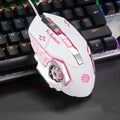 Metal backboard wired USB mouse in matte black with scroll wheel and left/right buttons