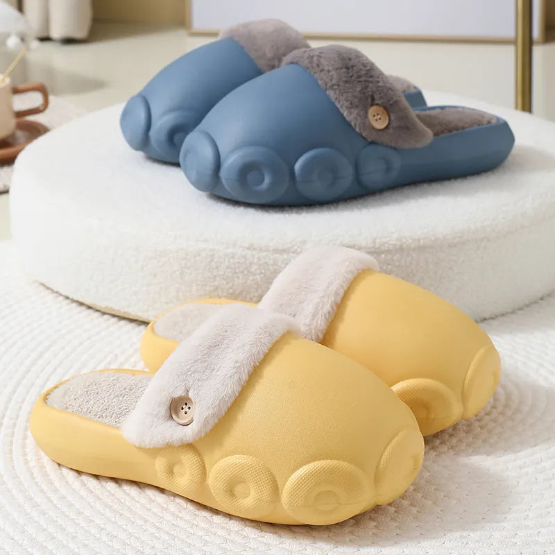 Baer fluffy slippers winter detachable washable house shoes with anti-skid EVA sole, off white colour