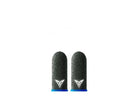 Green gaming thumb sleeve with a reflective logo, made from silver fibre yarn for sweat absorption.