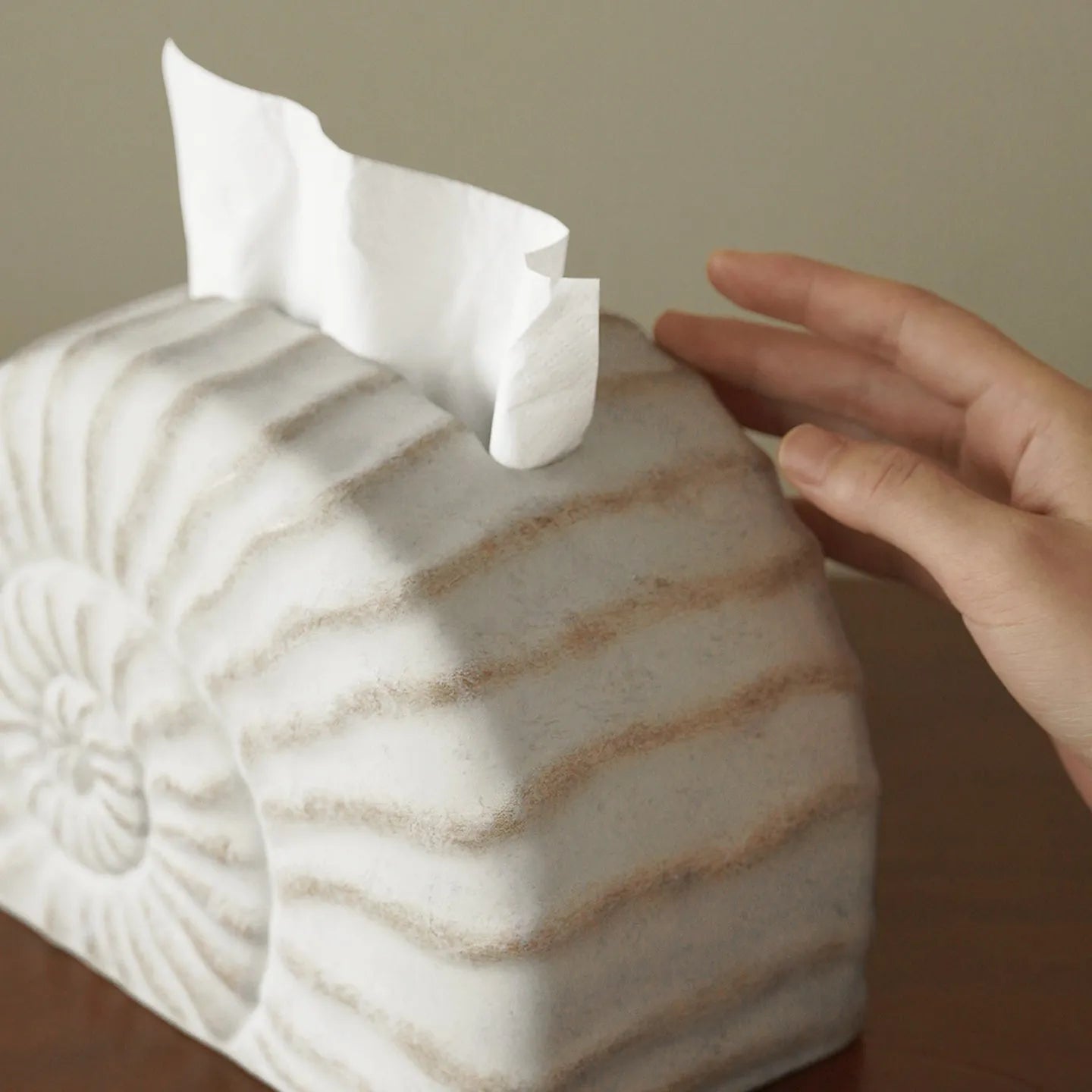Conch ramble coloured resin decorative cover for a tissue box in a modern simplicity style