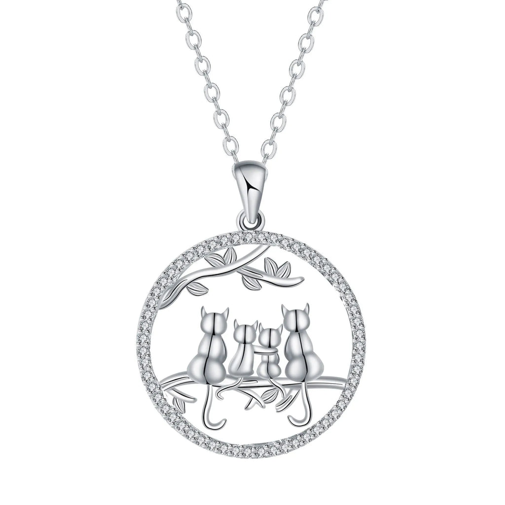 Women's four kitten copper necklace with electroplated pendant on cross chain