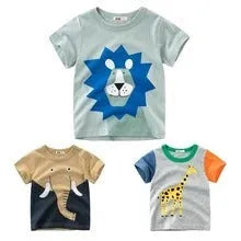 Boy's green lion print cotton T-shirt on hanger, sizes 90cm to 140cm