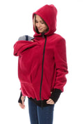 Red loose-fitting women's polar fleece sweater with long sleeves on a hanger.