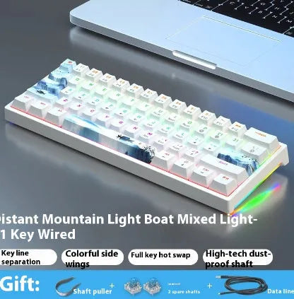 61-key compact mechanical keyboard with hot-swappable switches and bluish-black black tea shaft