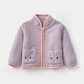 Girls autumn winter fleece rabbit coat in pink with velvet fabric, fur lining, and front zipper