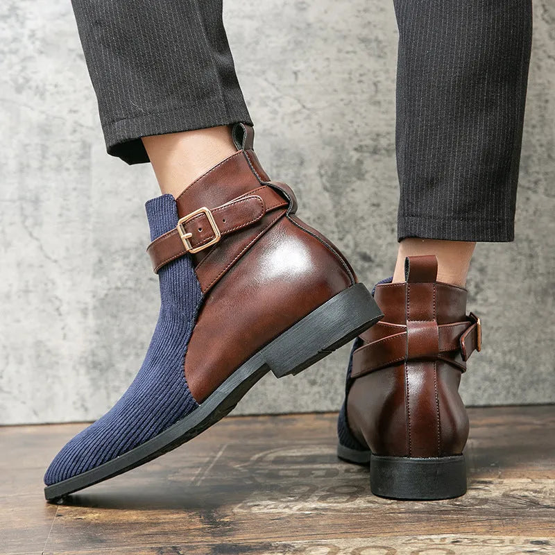 Men's high top retro platform biker boots with rubber sole, front lace-up, in beige colour