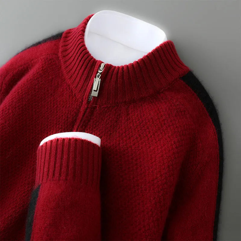 Sheep wool slim fit sweater with half-height zip round neck in multiple colour options