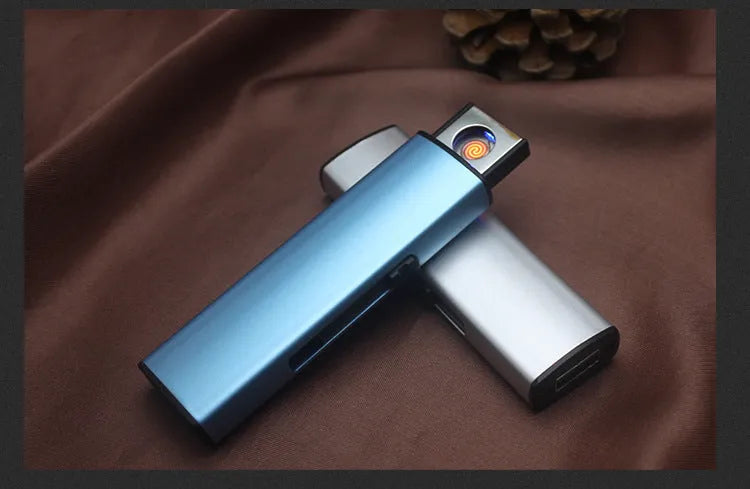 Set of 20 rechargeable metal windproof cigarette lighters in assorted colours with USB charging cable.