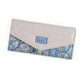 Three-fold PU leather wallet with buckle closure showing clip and colour options