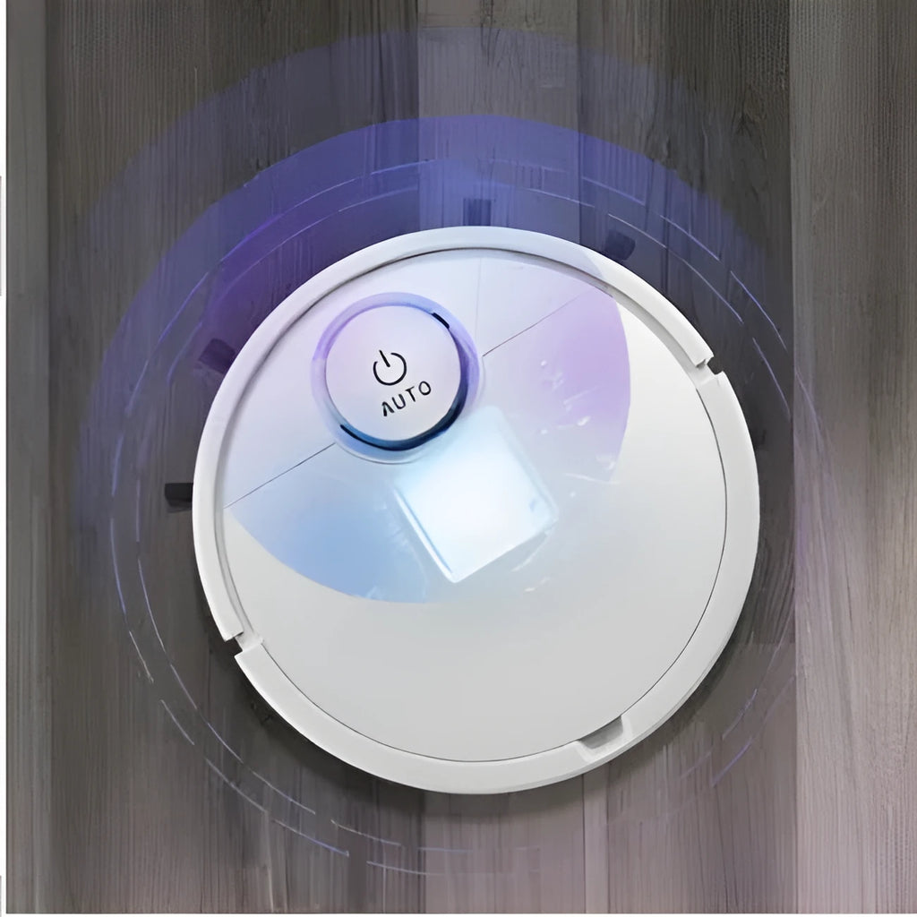 Automatic sweeping robot with circular ABS plastic housing and control button
