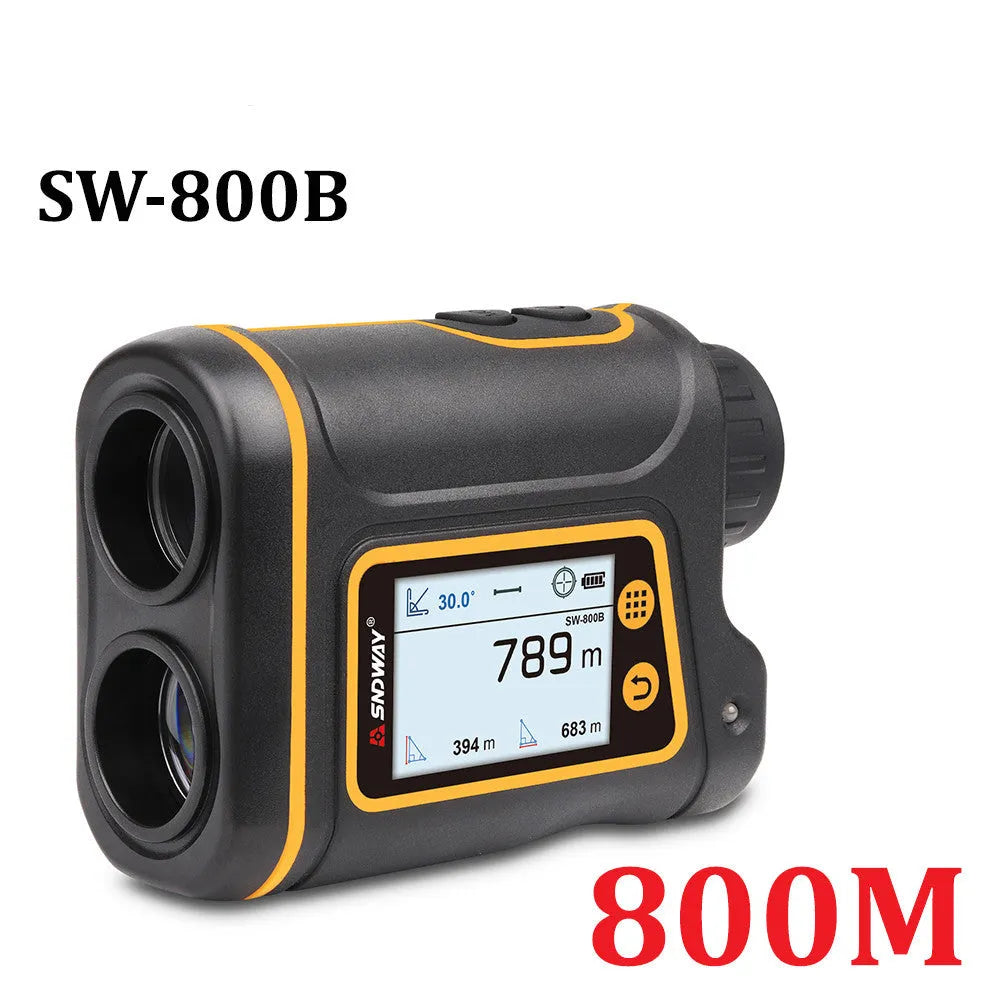 Handheld outdoor golf rangefinder measuring device showing compact design