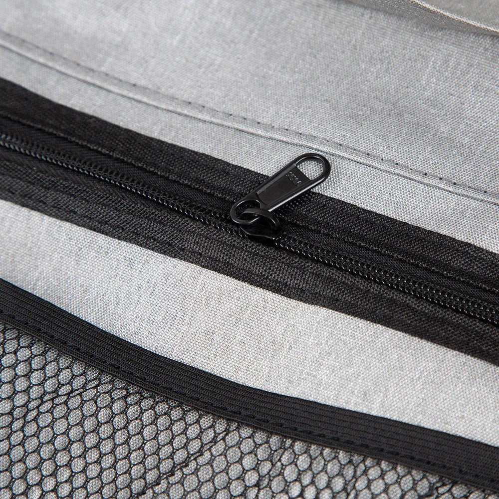 Black waterproof Oxford cloth car boot hanging storage bag with carry handle.