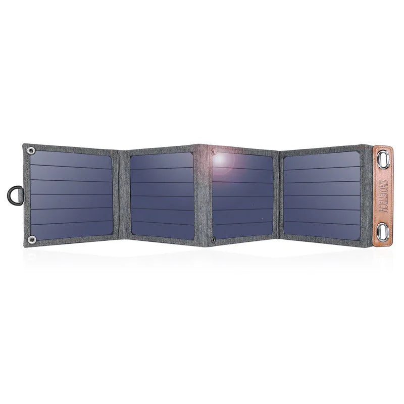 Grey solar mobile phone tablet charger with USB output and indication function