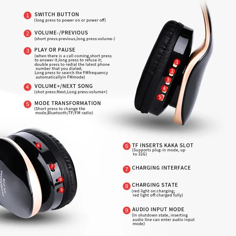 HobbyLane Bluetooth headset in black, red or white colours with over-ear design and wireless connectivity