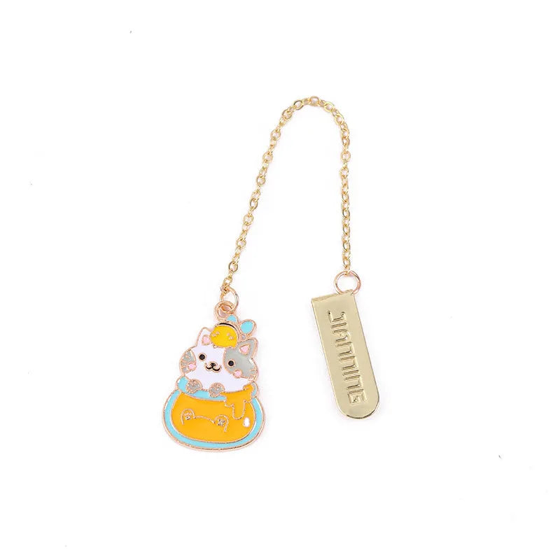 Jane Key Foodie metal bookmark with cartoon cat design, showing four style options including Strawberry Cake Cat.