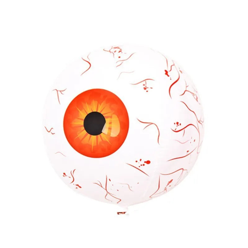Green Halloween balloon with bloodshot eyeball design, shown inflated to 40 cm diameter