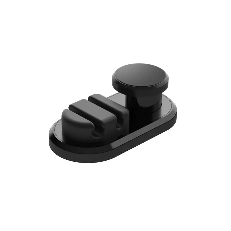 Dark green ABS silicone car cable hook with adhesive backing for organising data cables on a dashboard.
