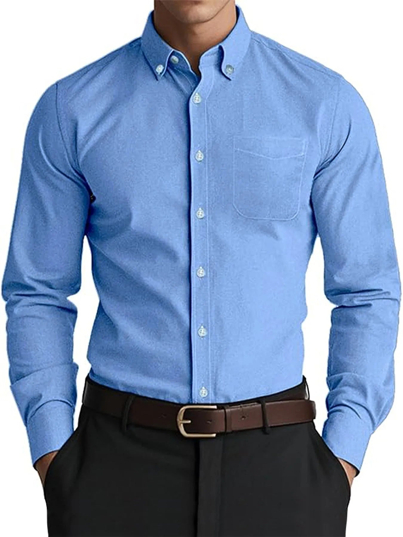 Men's Oxford pure colour casual loose shirt in linen cotton blend, cardigan style, solid colour, relaxed fit for work