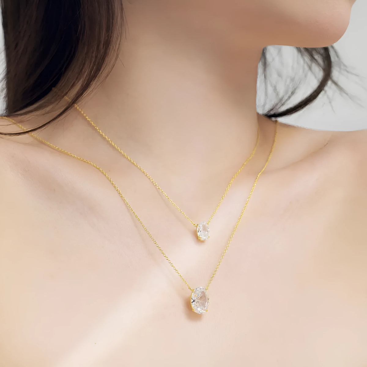 S925 sterling silver necklace with oval ice flower pendant, platinum finish, 9x13mm size, geometric shape