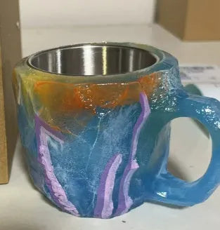 Resin mineral crystal coffee mug with handle showing clear design and colour options