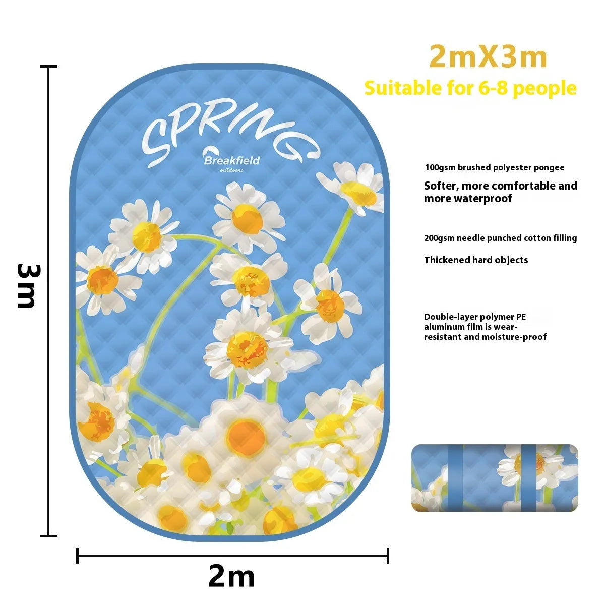 Waterproof picnic mat in Four Seasons colour with brushed fabric texture for outdoor use