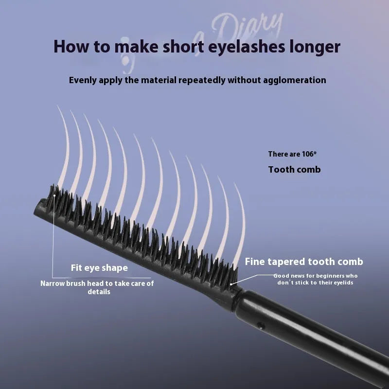 Long curling mascara tube with applicator brush in black or brown colour options for eyelash definition