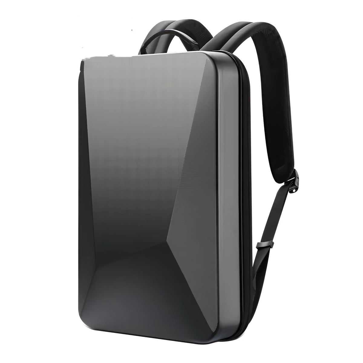 Large gaming backpack with hard PC shell, built-in lock, and double shoulder straps in Titanium Gold and Silver