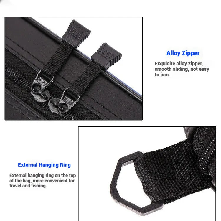 Hard cover lightweight PU fishing rod bag in black, 1.25m long, for rod storage and transport