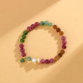 Geometric unisex bracelet made from chalcedony and tourmaline crystals, bead size 6.5mm.