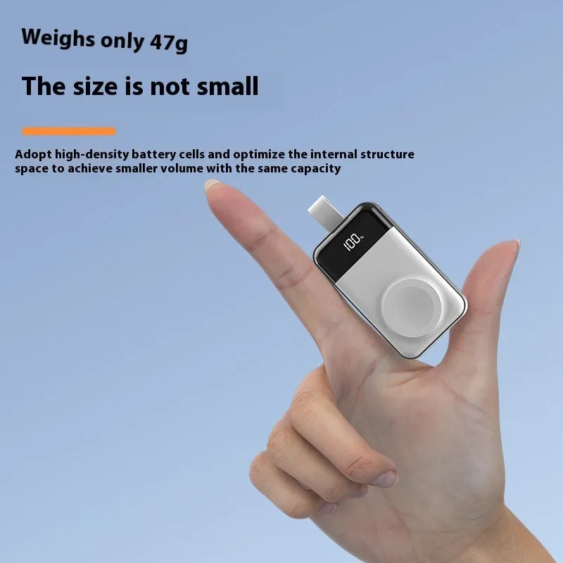 Mini portable digital display wireless magnetic power bank in silver, 75x43x16mm plastic shell