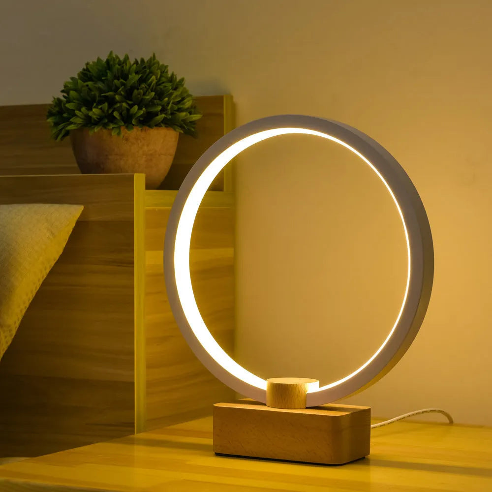 Solid wood smart LED night lamp with bamboo holder and USB cable