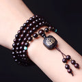Zambia rosewood Buddha beads bracelet with 108 wooden beads and flat lotus pendant