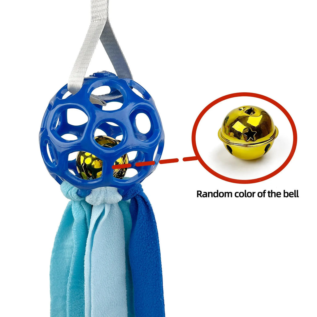 Interactive hollow pet toy ball with TPR sound insert in choice of five colours for dogs and cats.