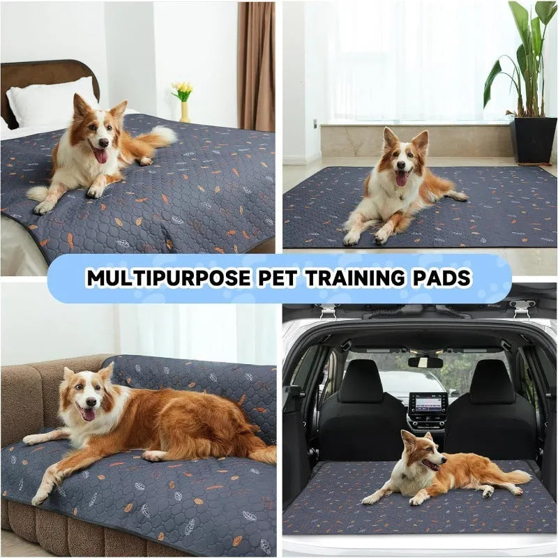 Reusable cloth dog training pad in dark gray leaves pattern, absorbent and non-slip, 100x155cm size