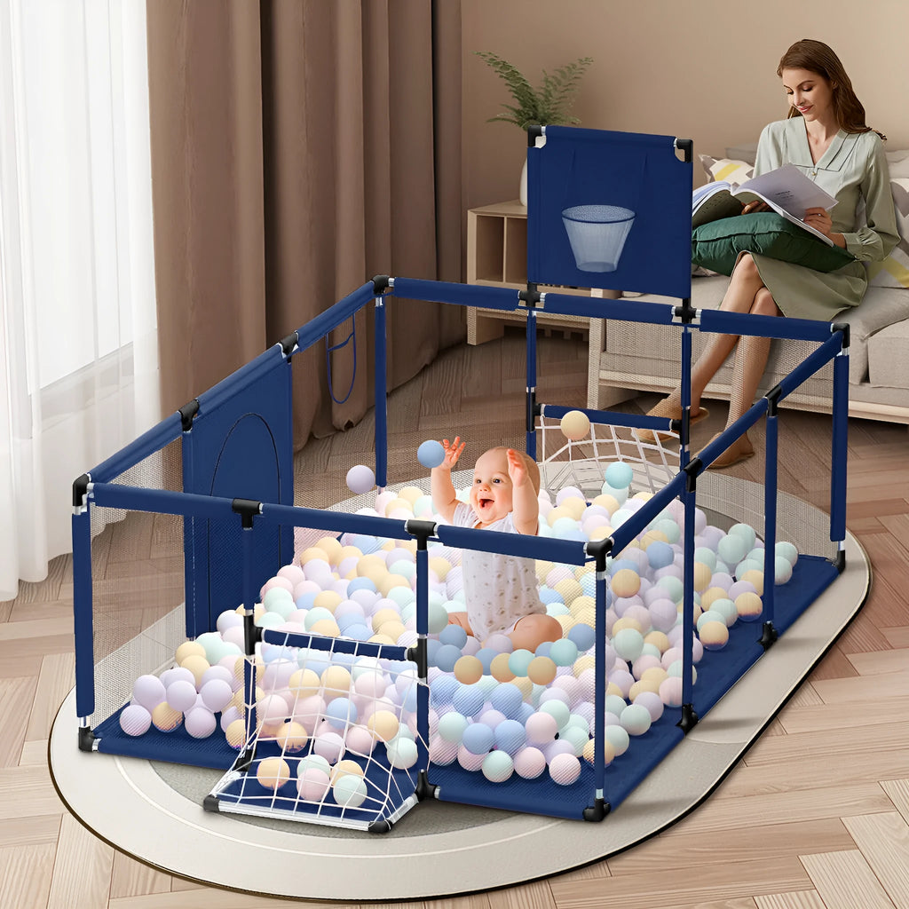 Oxford cloth children's playpen tent with stainless steel frame in large blue colour