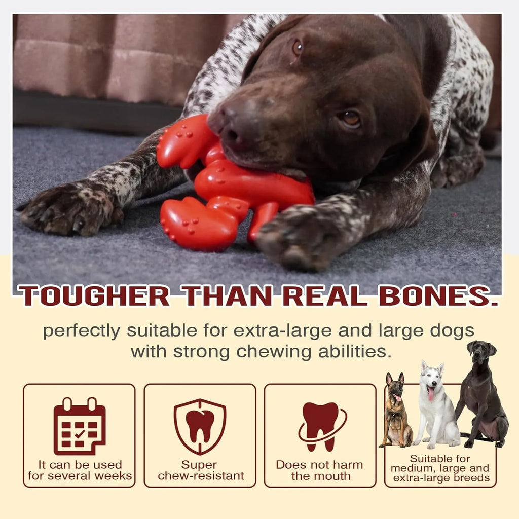 Red hard material dog chew toy for aggressive chewers measuring 170mm for large breed dogs