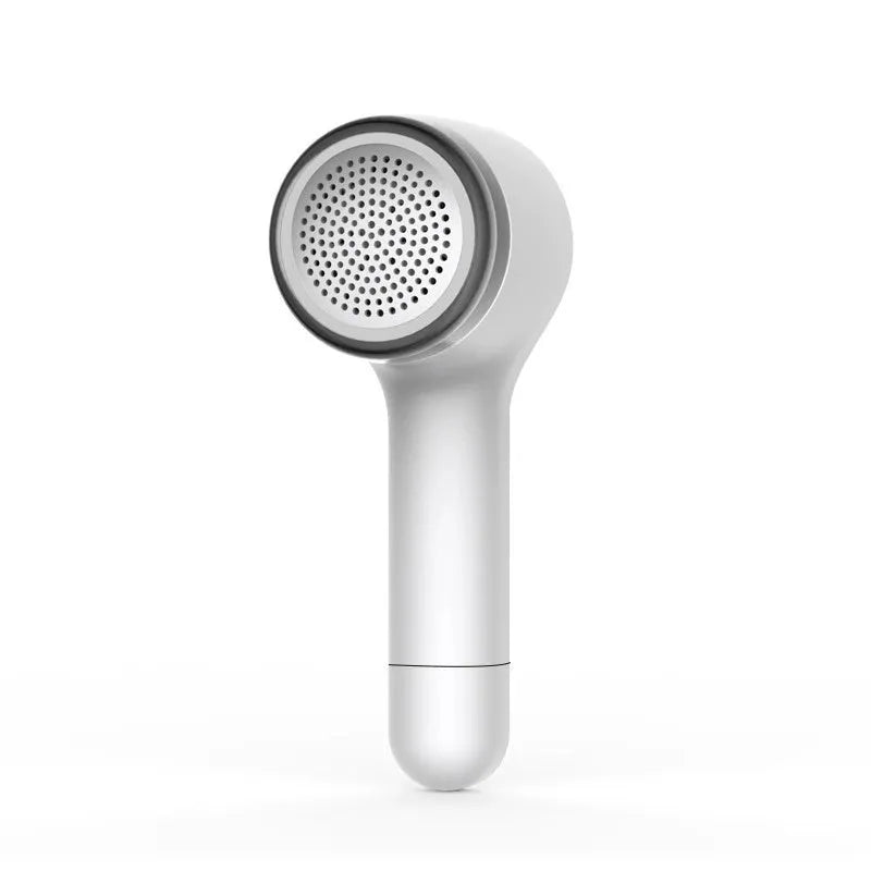 USB rechargeable hair ball trimmer with stainless steel cutting net on an ABS plastic body.
