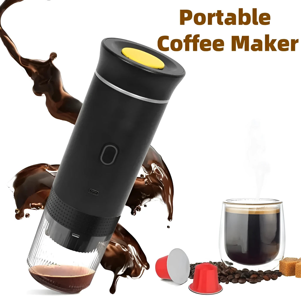 Portable 3-in-1 espresso machine in black grey green silver white colours with USB cable