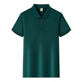 Ice Silk short sleeve lapel business shirt in multiple colours on a size chart background.