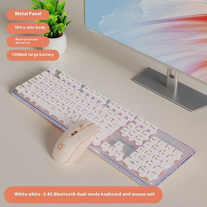 Prewalker V3 wired mute keyboard and mouse suit in retro green colour on a desk