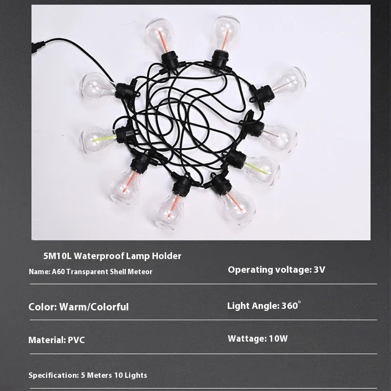 Outdoor waterproof string lights with 10 bulbs on 5 metre cable for garden and wedding decoration