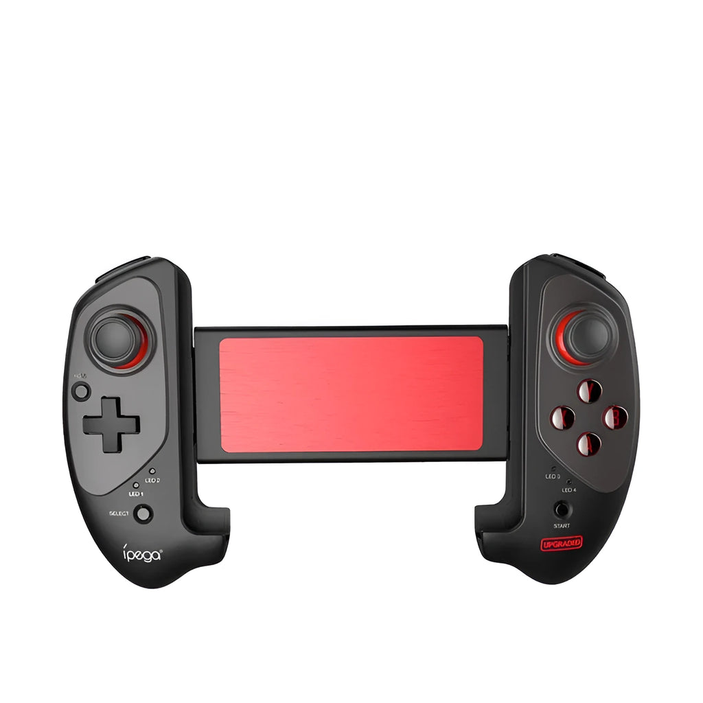 Red telescopic gamepad controller with Bluetooth for mobile devices and USB for PC gaming