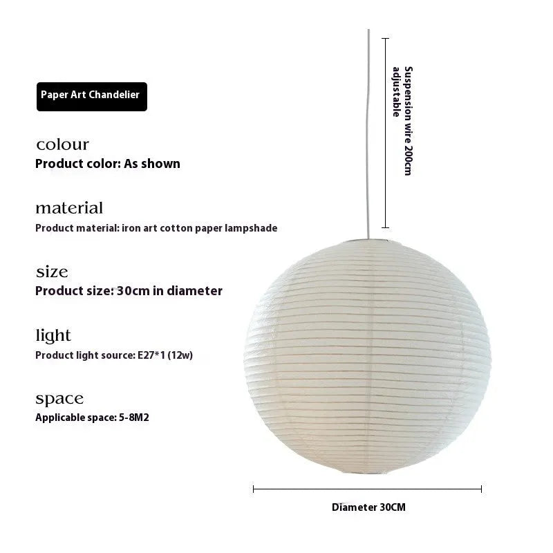 Modern paper pendant lamp with circular flat shade in natural paper material
