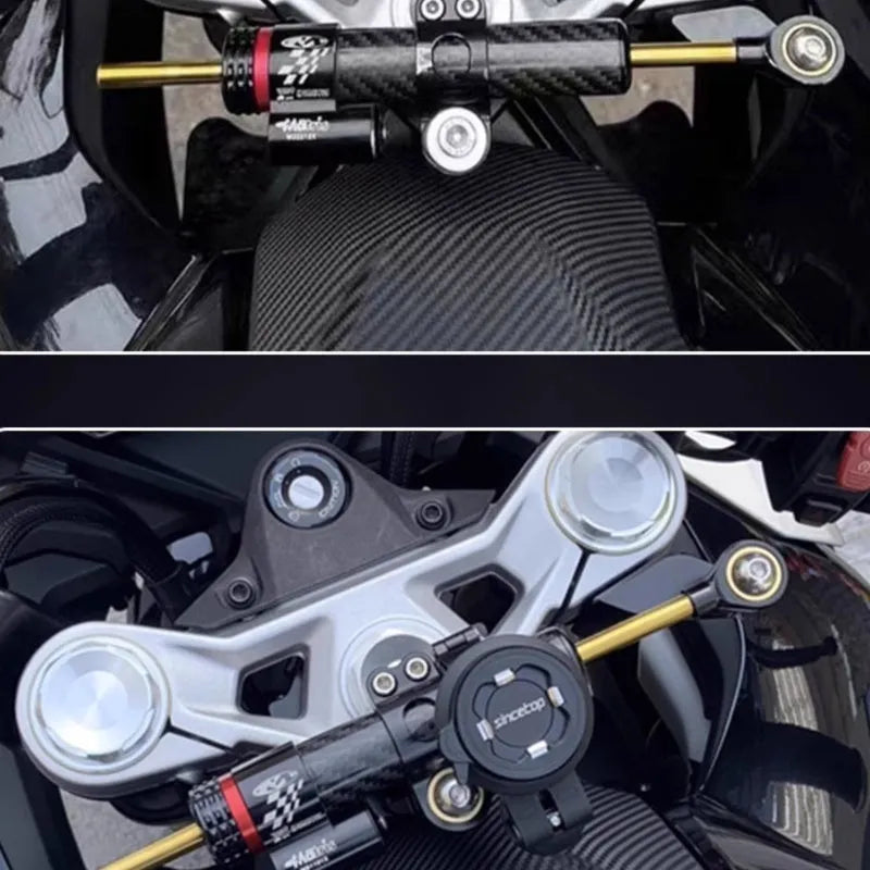 Motorcycle damper bracket with 16-segment adjustment for Spring Wind 450SR/SRS in carbon fibre finish