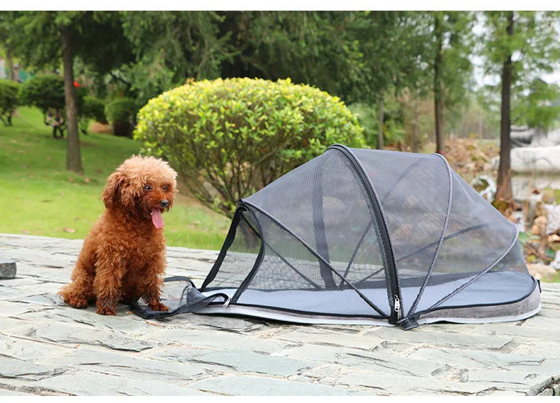 Foldable L code cat tent with half mesh ventilation panels in blue colour option