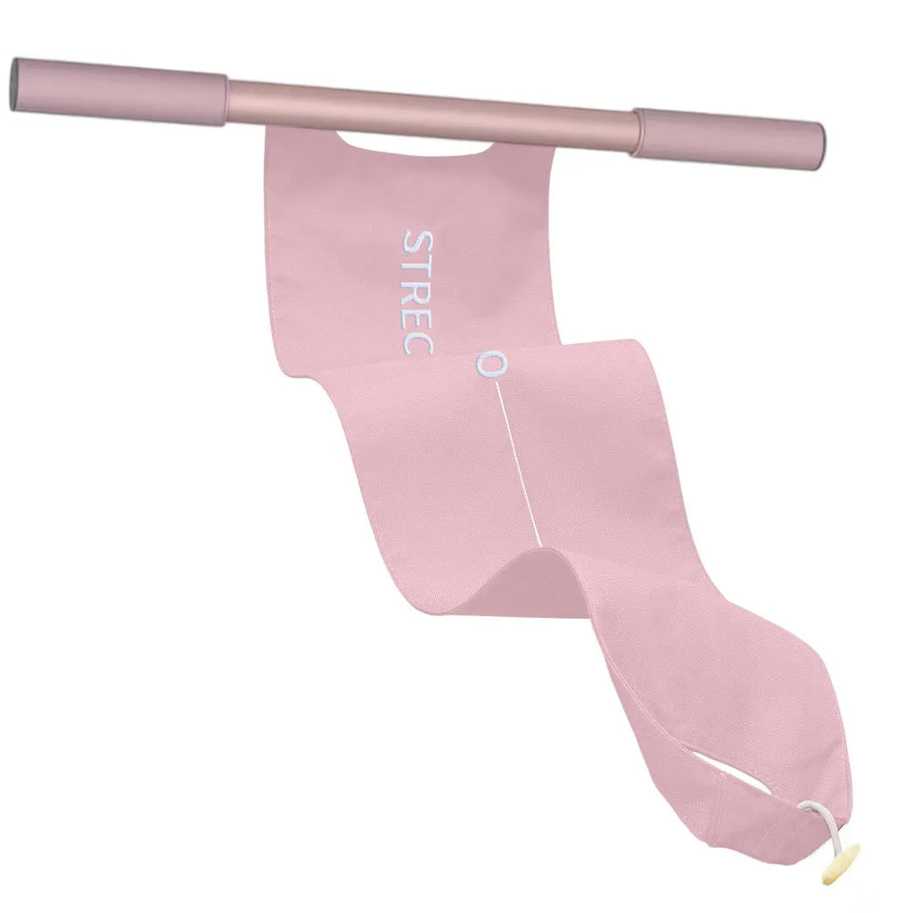 Grey and pink multi-function yoga stretching tool for shoulders, back and hips.