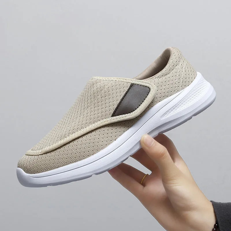 Women's casual flat sole canvas sneakers with hollow-out design, Velcro closure, available in beige