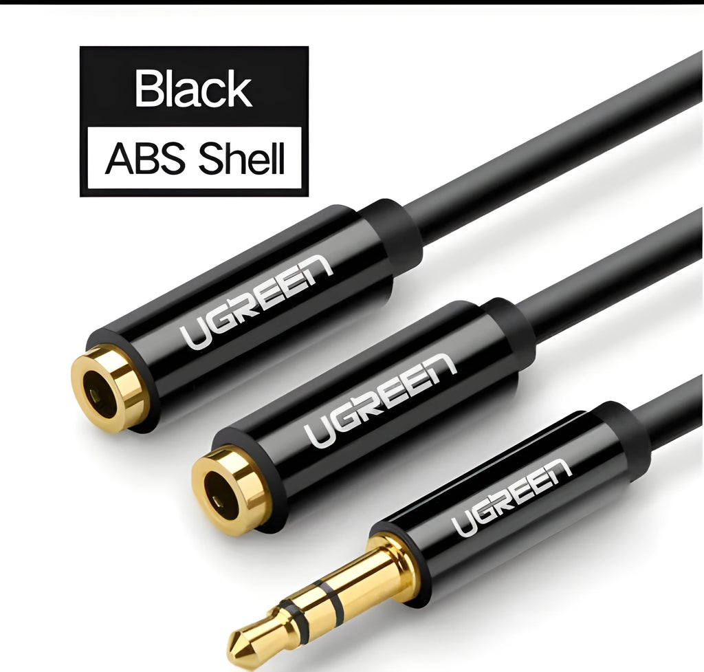Black 20cm long 3.5mm earphone cable with gold-plated connectors and a 3mm thick TPE sheath.