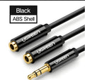 Black 20cm long 3.5mm earphone cable with gold-plated connectors and a 3mm thick TPE sheath.