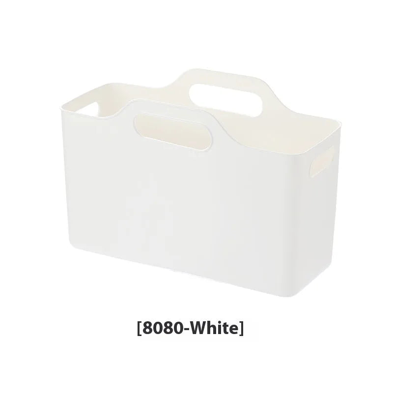 White PE plastic storage box with handle for bathroom laundry detergent and household sundries organisation